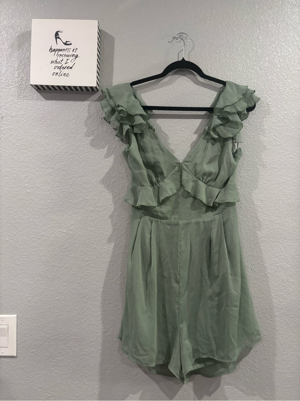 Sage Green Ruffle V-Neck Romper